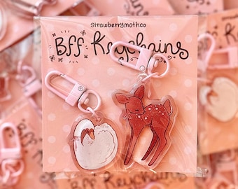 BFF Sparkly Keychains | 2" and 1.5" | Twin Set of Two Double-Sided Glitter Fawn Swan Keychains