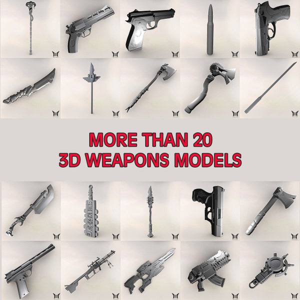 More Than 20 WEAPONS MODELS (.stl) for 3D printing