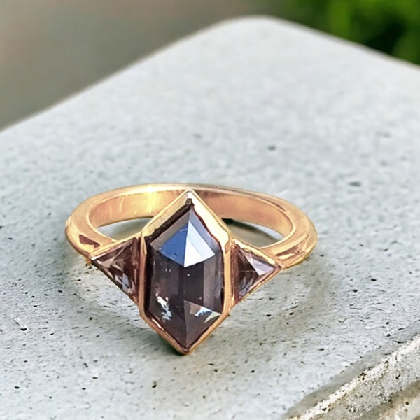 Salt & Pepper Diamond Ring,Hexagon Diamond Ring, | Vintage Ring | Wedding Ring | Engagement Ring | Anniversary Ring |Unique Handmade Ring