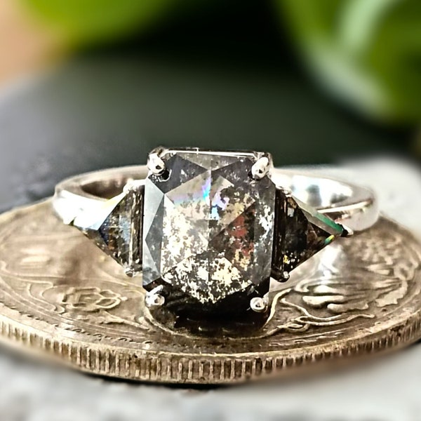 Salt And Pepper Diamond Ring | Vintage Ring | Wedding Ring | Engagement Ring | Anniversary Ring |Unique Handmade Ring |Art Deco Diamond Ring