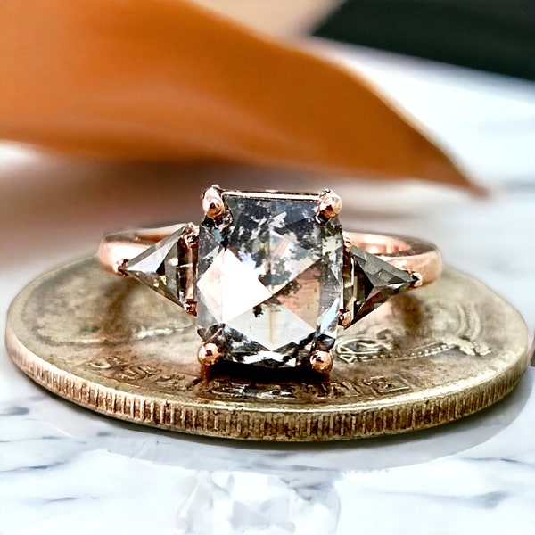 Salt And Pepper Diamond Ring | Vintage Ring | Wedding Ring | Engagement Ring | Anniversary Ring |Unique Handmade Ring | Hexagon Diamond Ring