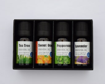 Essential oils - 100% pure natural essential oils - Aromatherapy oils for diffusers, 10ml mixed fragrances. Set of 4