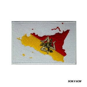 SICILY Island Map Flaggenlogo Aufnäher, Vinyl Player Abzeichen, Vintage dekorativer Patch, DIY Stickerei, gestickte Applikation