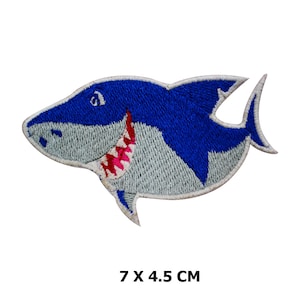 Süßer HaiFisch Cartoon Aufnäher, Vinyl Spieler Aufbügler, Vintage Deko Aufnäher, DIY Stickerei, Bestickte Applikation