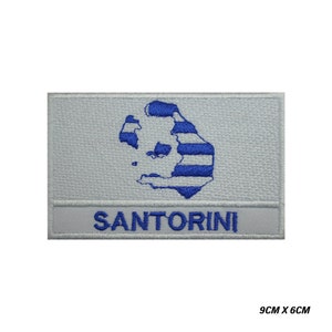 SANTORINI Island Map Flaggen-Logo Aufnäher, Vinyl Player Abzeichen, Vintage dekorativer Patch, DIY Stickerei, gestickte Applikation
