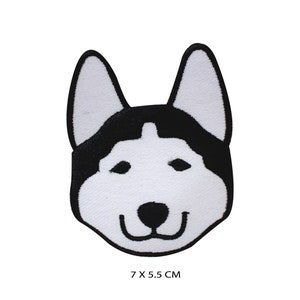 Cute Husky Face Cartoon Iron-On Patch, Vinyl Player Badge, Vintage Decorative Patch, DIY Embroidery, Embroidered Applique