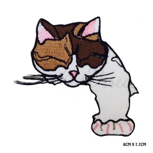 Cute Sleepy Cat Cartoon Logo Iron-On Patch, Vinyl Player Badge, Vintage Decorative Patch, DIY Embroidery, Embroidered Applique