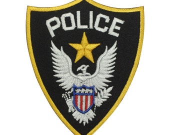 USA Police Department Logo Iron-On Patch, Vinyl Player Badge, Vintage Decorative Patch, DIY Embroidery, Embroidered Applique