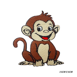 Smiling Baby Monkey Animal Cartoon Logo Iron-On Patch, Vinyl Player Badge, Vintage Decorative Patch, DIY Embroidery, Embroidered Applique