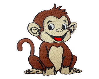 Lächelnder Baby Affe Tierkarikatur Logo Bügelbild, Vinyl Player Abzeichen, Vintage dekorativer Patch, DIY Stickerei, gestickte Applikation