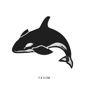 Whale Fish Black Disney Cartoon Iron-On Patch, Vinyl Player Badge, Vintage Decorative Patch, DIY Embroidery, Embroidered Applique