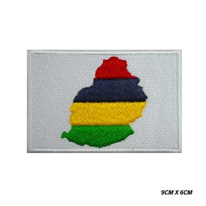MAURITIUS Country Map Flag Logo Iron-On Patch, Vinyl Player Badge, Vintage Decorative Patch, DIY Embroidery, Embroidered Applique