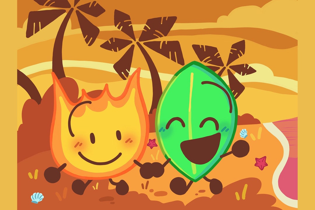 Battle For Dream Island Digital Print Bfb Fan Art Firey And Leafy BFDI 