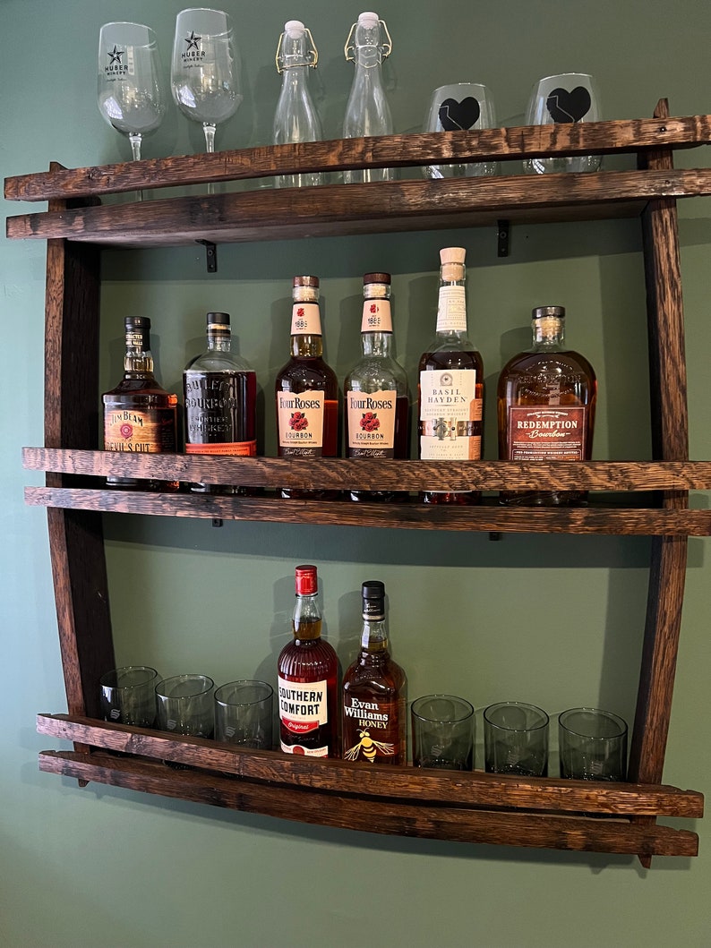 Bourbon Barrel Shelf Bar Shelves Bourbon Shelf Whiskey Etsy