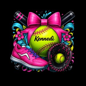 Immagine PNG personalizzabile di una squadra di softball femminile rosa e blu con sfondo trasparente 2000x2000px - Nome personalizzabile