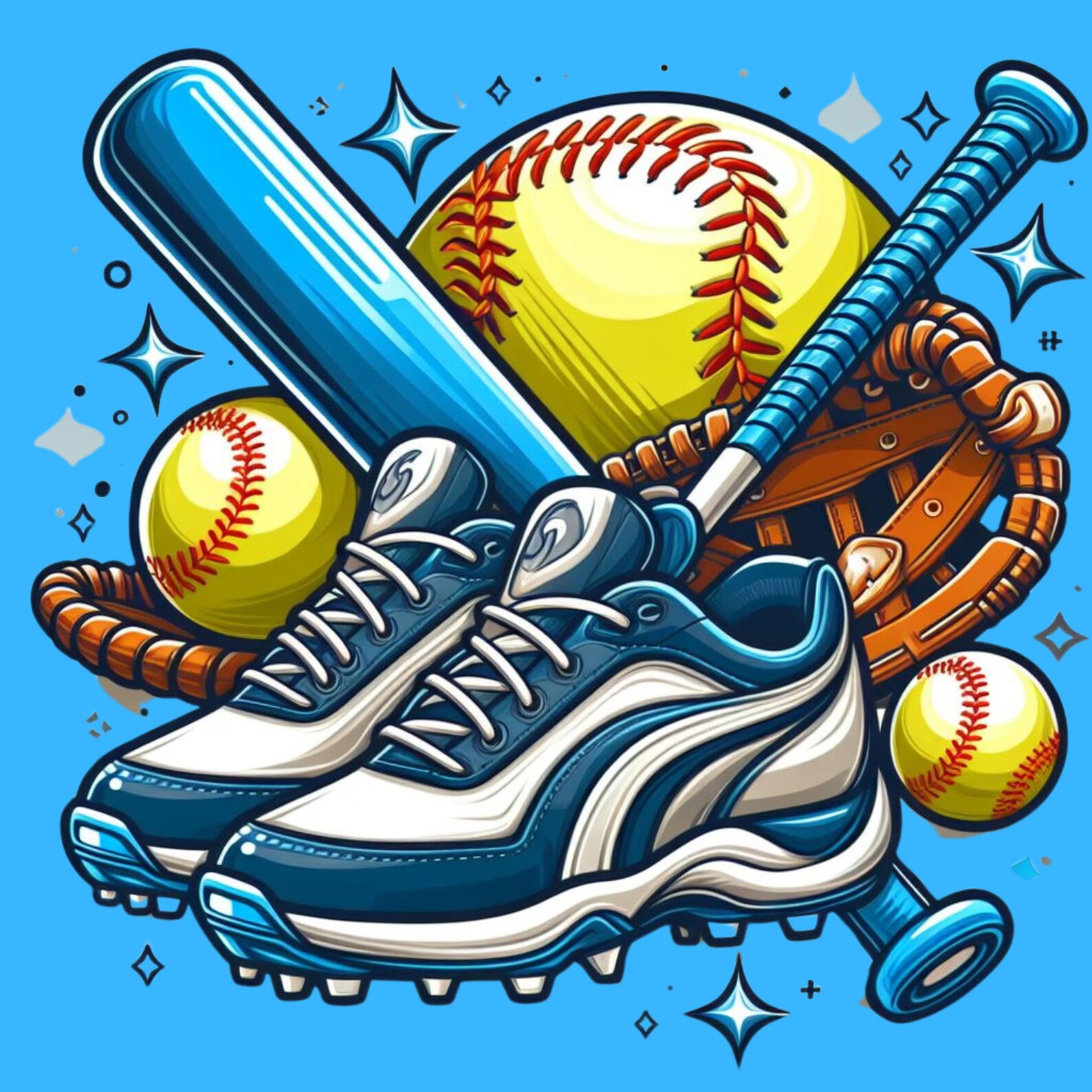 Fun Girls Softball With Blue Theme Transparent Background Digital ...