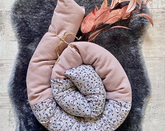 Wickeltischumrandung | Schutzrolle | Patchwork Bären & rosa Waffelstoff