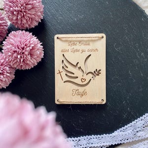 Holzkarte | Geschenk | Friedenstaube - Glaube Liebe Hoffnung | Kommunion, Taufe, Konfirmation personalisiert -  Geschenkidee, Geldgeschenk
