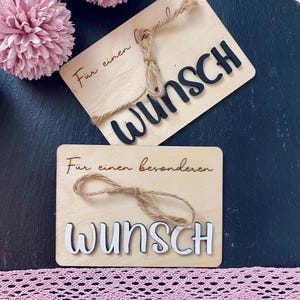 Holzkarte "Für einen besonderen Wunsch" – die originelle Geschenkidee | Geldgeschenk | Karte graviert mit abgehobenen Schriftzug