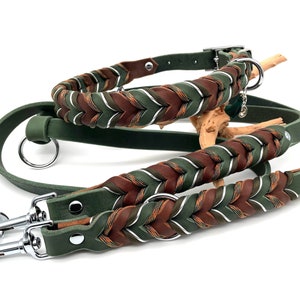 Dog collar and leash set made of greased leather and paracord, adjustable dog collar personalized, dog leash with collar, model "HUNTER"
