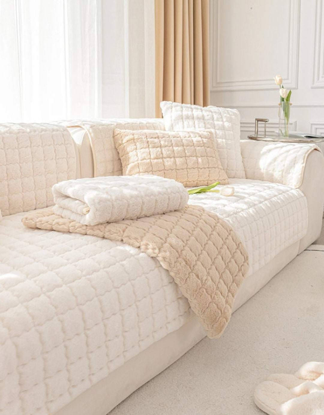 Solid Fuzzy Antislip Sofa Towel Pattern Sofa Cushion Etsy