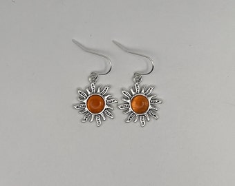 Orange Sun Earrings Silver