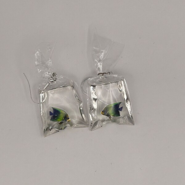 Blue and Green Fish Bag Earrings