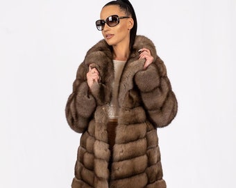 Sable fur jacket.A luxurious coat made of Russian sable fur from Sojuzpushnina in natural color,luxury gift ideal for a winter holiday