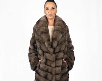 Sable fur coat.A luxurious coat made of Russian sable fur from Sojuzpushnina in natural color, elegant and cozy fur for winter holidays