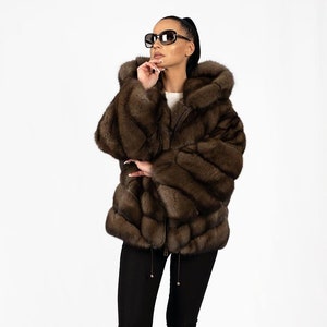 Sable fur jacket.Luxury sports parka made of Russian sable fur from Sojuzpushnina in natural color,elegant and cozy fur