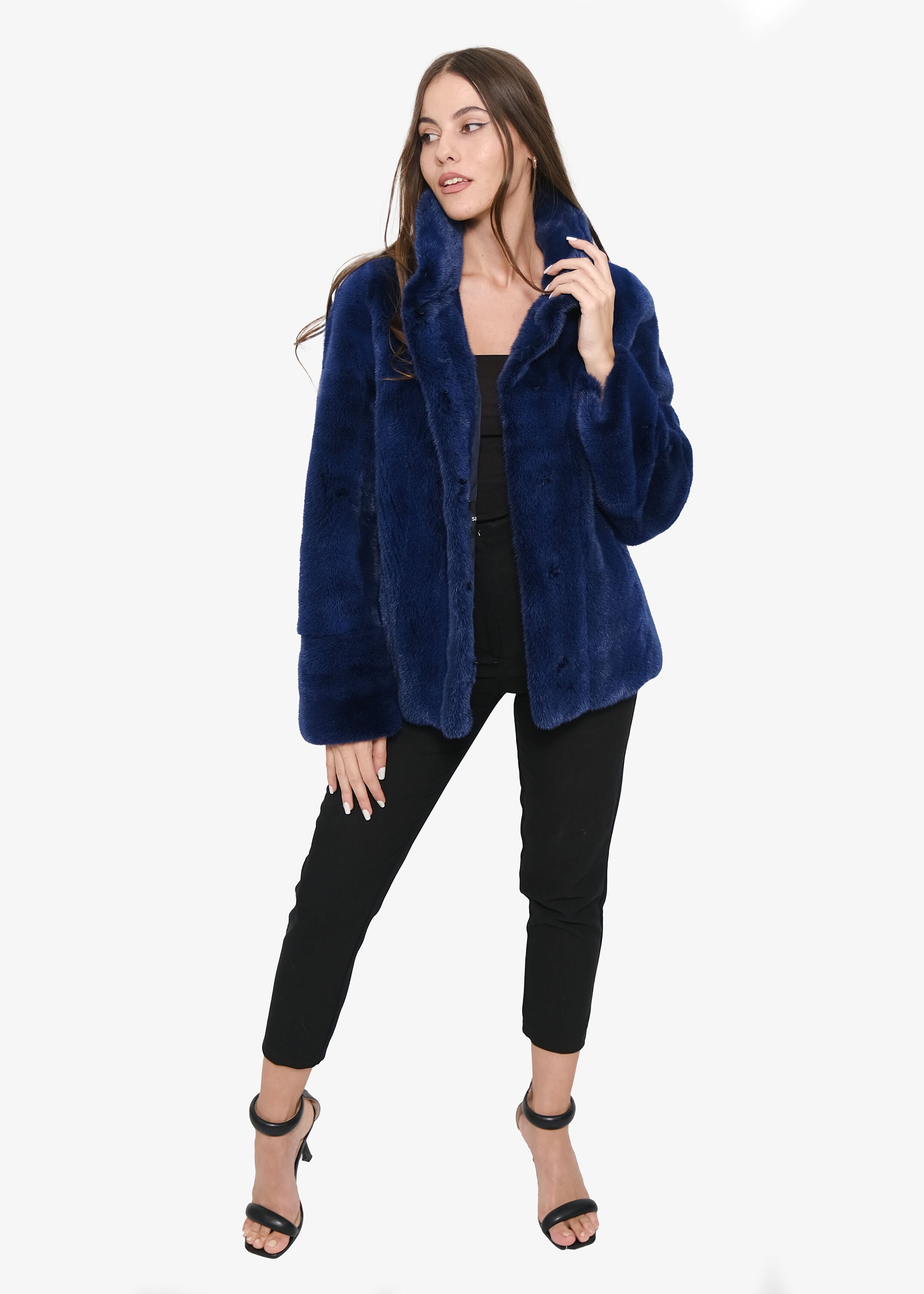 Saga Furs Mink Fur Coat: Dark Blue Scandinavian Design, Size 40 - Etsy