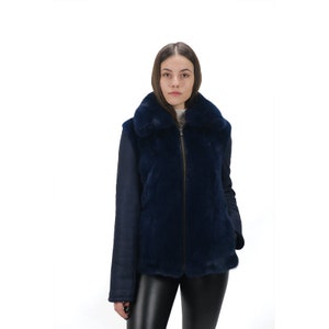 MINK FUR JACKET ,Saga furs auction Scandinavian mink fur  jacket in blue and tanned sheepskin, cozy and elegant fur jacket.