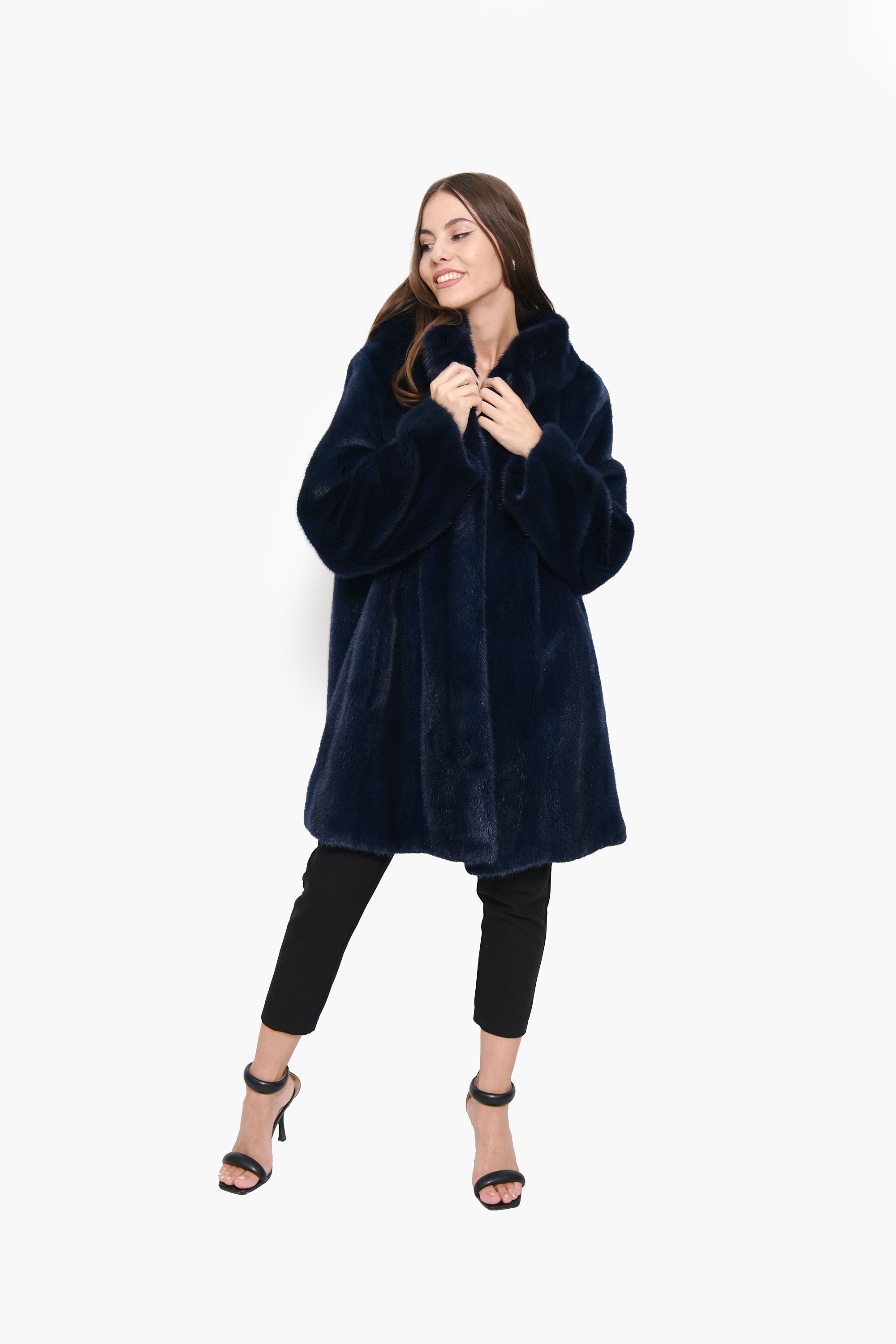 SAGA MINK サガミンク　ミンクファーコート　フリーサイズ　ネイビー サガミンクファーコート：ネイビーブルー スカンジナビアデザイン