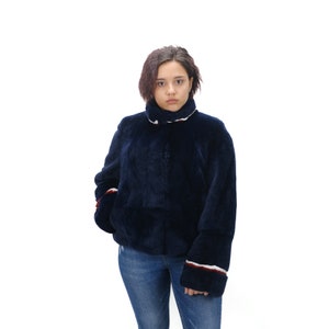 RABBIT FUR JACKET,Jacket made of rabbit fur in navy blue,an impressive fur for specials looks , cozy and elegant.