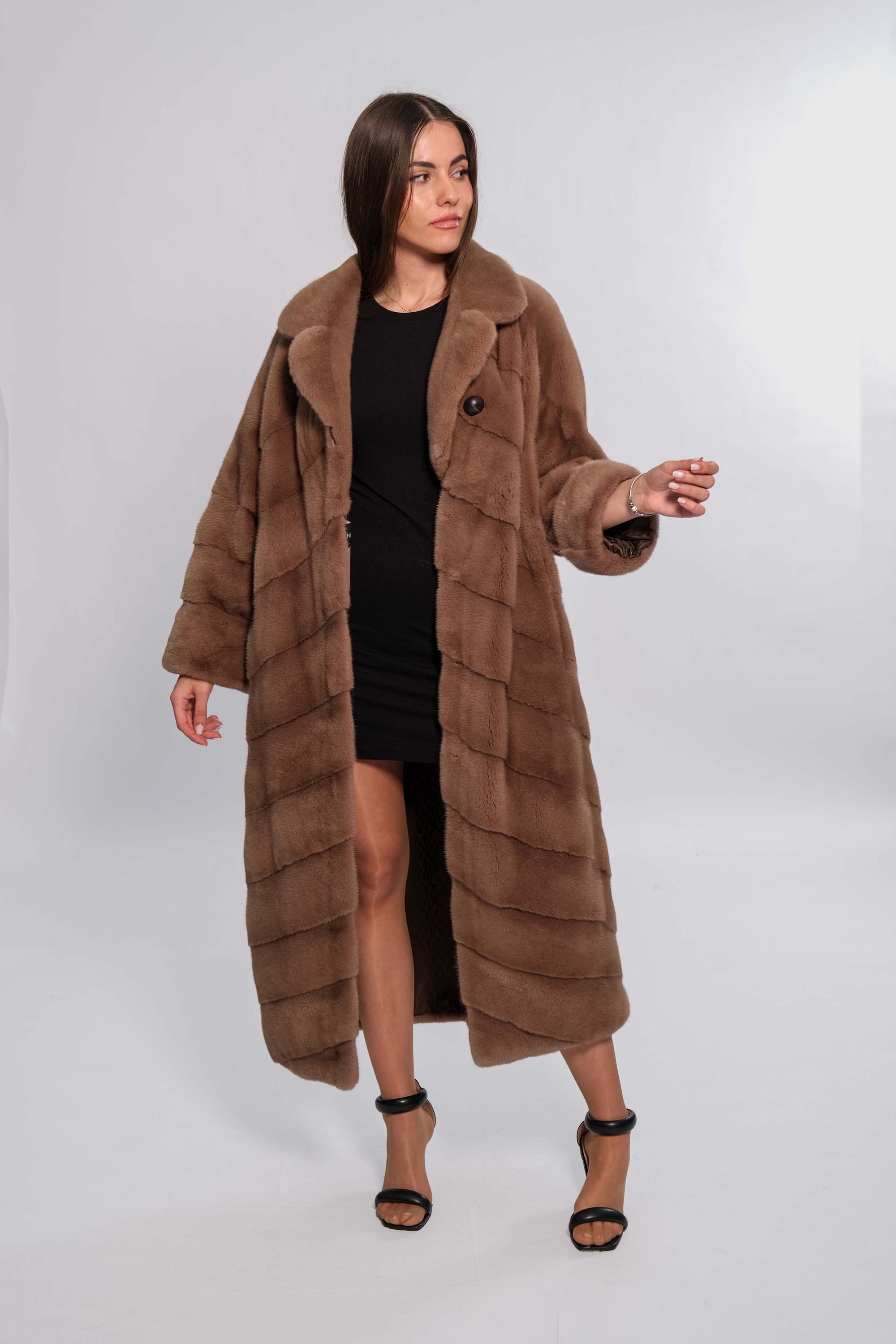 Cinnamon Fullskin Mink Velvet Fur Coat, Elegant and Cozy Winter
