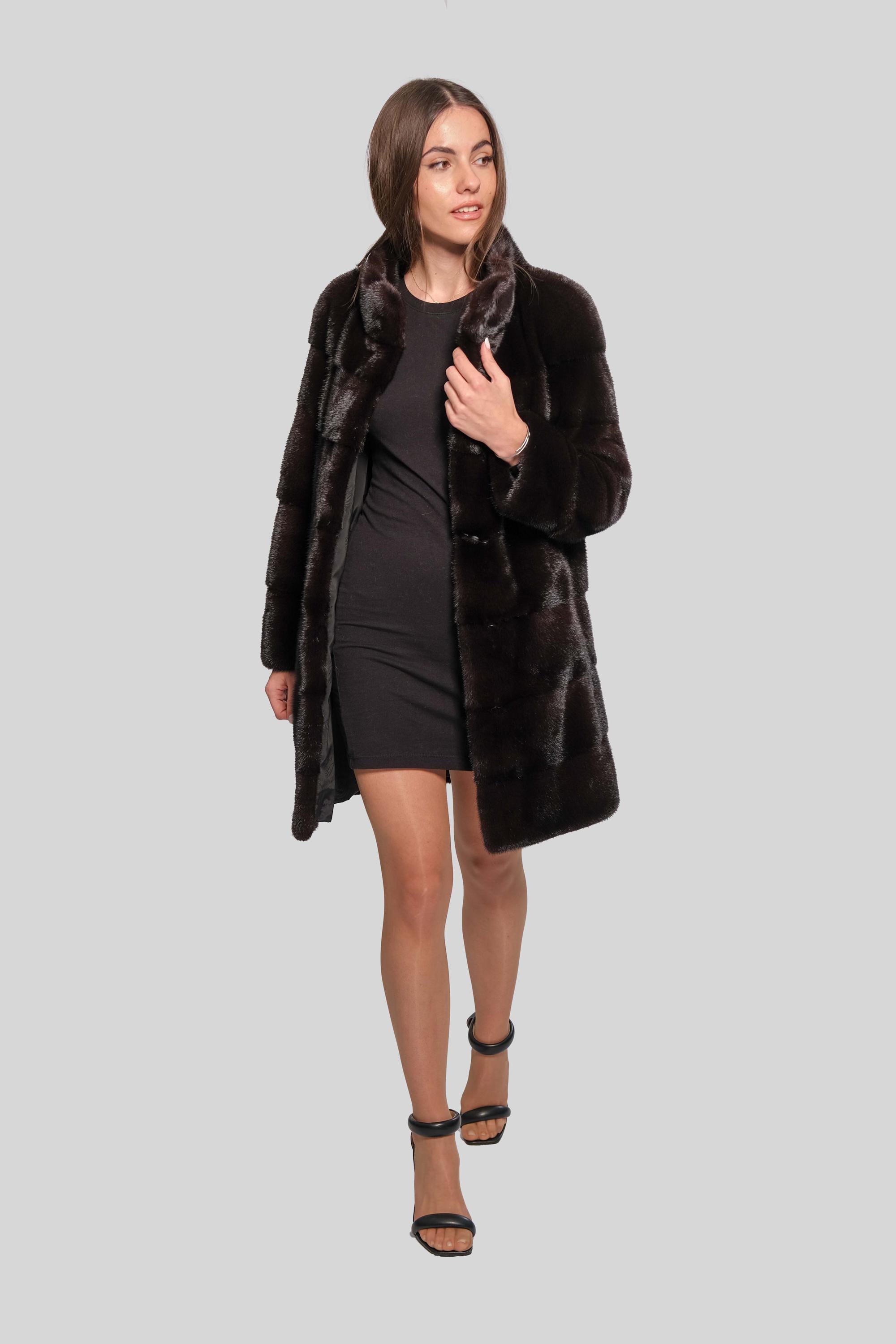 ベルベットブラックミンク　スタッズフードロングジレ ベルベットブラックミンクスタッズフードロングジレ