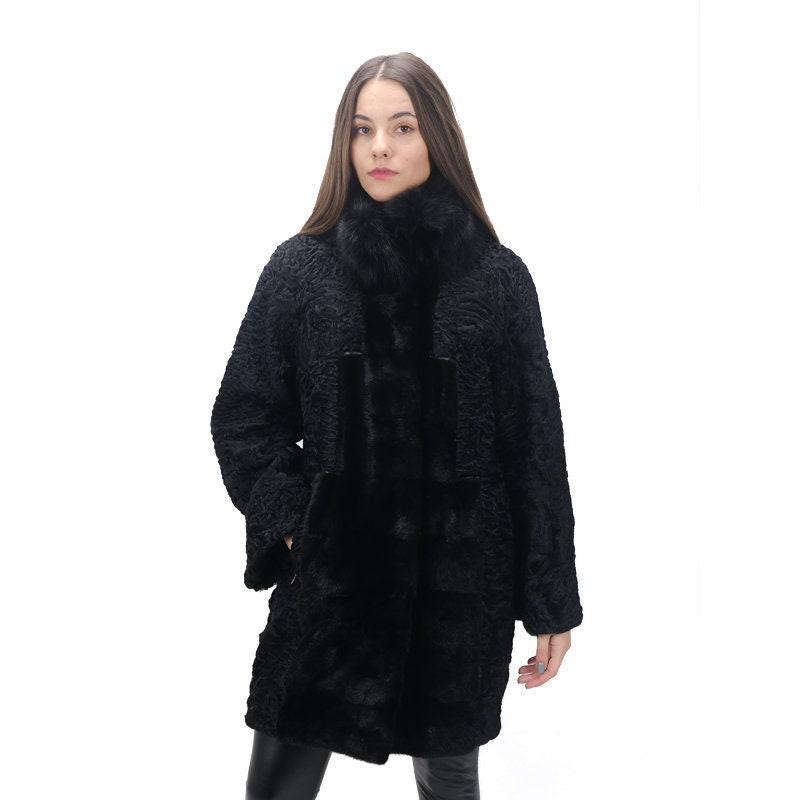 ブラックミンク＆ペルシャ毛皮コート - サガファーズ - サイズ 38