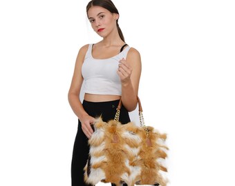 fox fur bag. Duffle bag made of fox fur combired with rabbit fur.