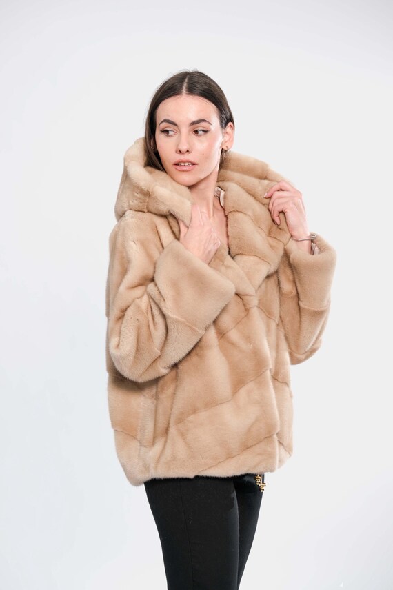 Manteau en fourrure de vison velours Palomino avec capuche impressionnant vetement d hiver elegant et confortable. Etsy France