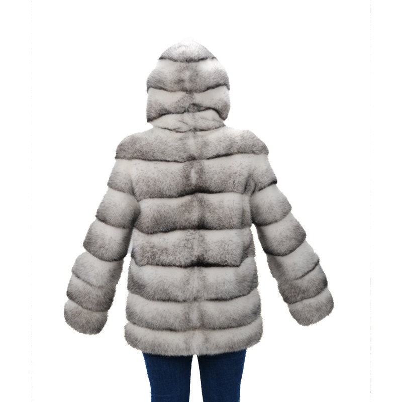 Veste En Fourrure De Vison Gris Saga - Taille 38, Style Caban, Doublure Chaude - Occasion Très Bon état