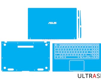 May include: A blue laptop skin set for an Asus laptop. The set includes a skin for the top of the laptop, the bottom of the laptop, and the keyboard and touchpad area.
