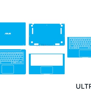 May include: A blue laptop skin template with cutouts for the keyboard, touchpad, and logo. The template is designed for an ASUS laptop.