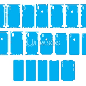 May include: A set of blue phone skins for an iPhone. The skins cover the back, sides, and front of the phone. The skins are designed to protect the phone from scratches and damage. The skins are also available in a variety of colors and designs.