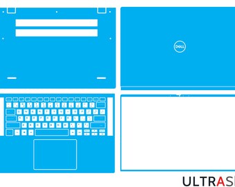 May include: A blue laptop skin template for a Dell laptop. The template includes the top, bottom, and keyboard areas. The Dell logo is visible on the top template.