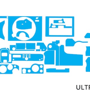 May include: A blue and white car dashboard skin kit with cutouts for the radio, climate controls, and other features. The kit includes a screen protector for the navigation system.