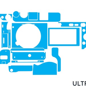 May include: A set of blue camera skin decals for a Sony camera. The decals cover the top, front, and back of the camera.