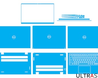 May include: A blue laptop skin template with the Dell logo. The template includes the top, bottom, and keyboard areas of the laptop.