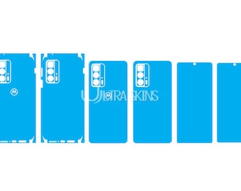 May include: A set of six blue phone skins for a Motorola phone. The skins cover the back, front, and sides of the phone. The skins are designed to protect the phone from scratches and damage. The skins are easy to apply and remove. UltraSkins.
