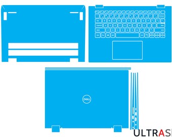 May include: A blue laptop skin template for a Dell laptop. The template includes a skin for the top of the laptop, the bottom of the laptop, and the keyboard and touchpad area.
