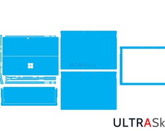 May include: A blue laptop skin template for the Microsoft Surface Laptop. The template includes a skin for the top, bottom, and sides of the laptop, as well as a skin for the touchpad. The template also includes a skin for the keyboard.